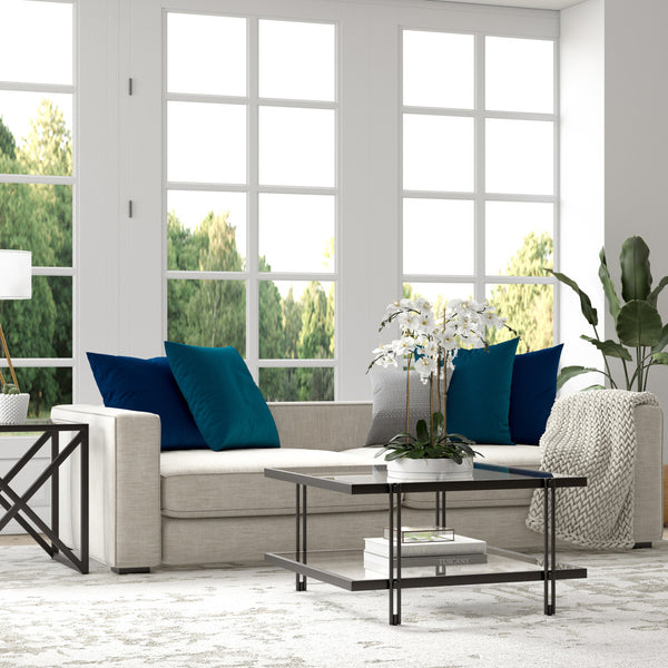 Homeroots 32" Clear And Black Glass And Steel Square Coffee Table With Shelf   520982