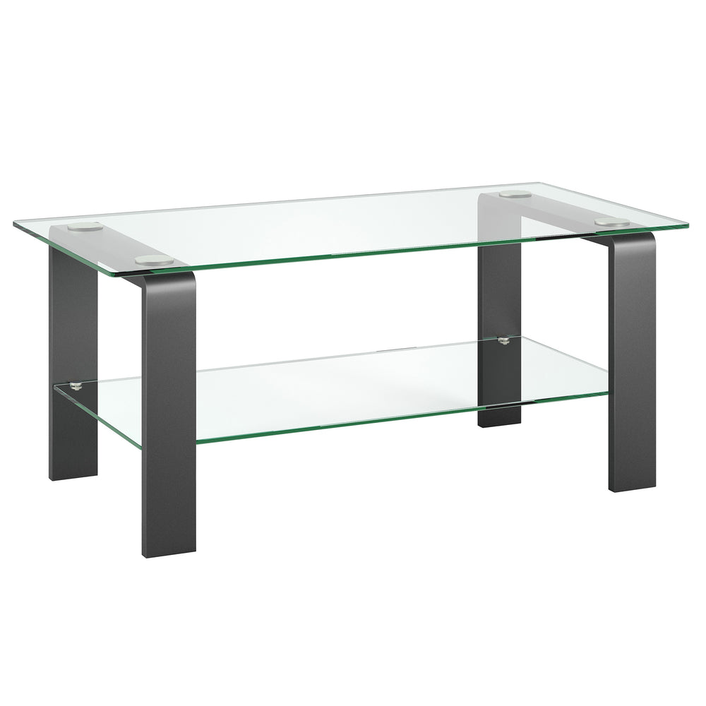 Homeroots 40" Gray Glass And Steel Coffee Table With Shelf   520986