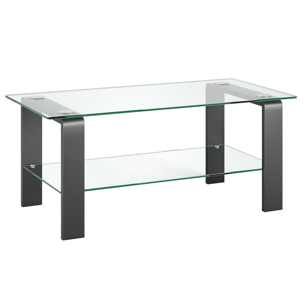 Homeroots 40" Gray Glass And Steel Coffee Table With Shelf   520986