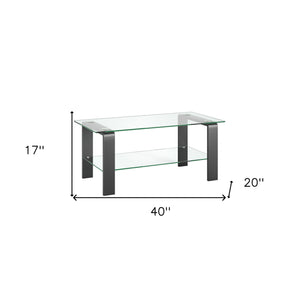 Homeroots 40" Gray Glass And Steel Coffee Table With Shelf   520986