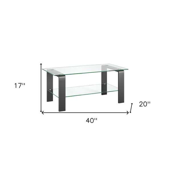 Homeroots 40" Gray Glass And Steel Coffee Table With Shelf   520986