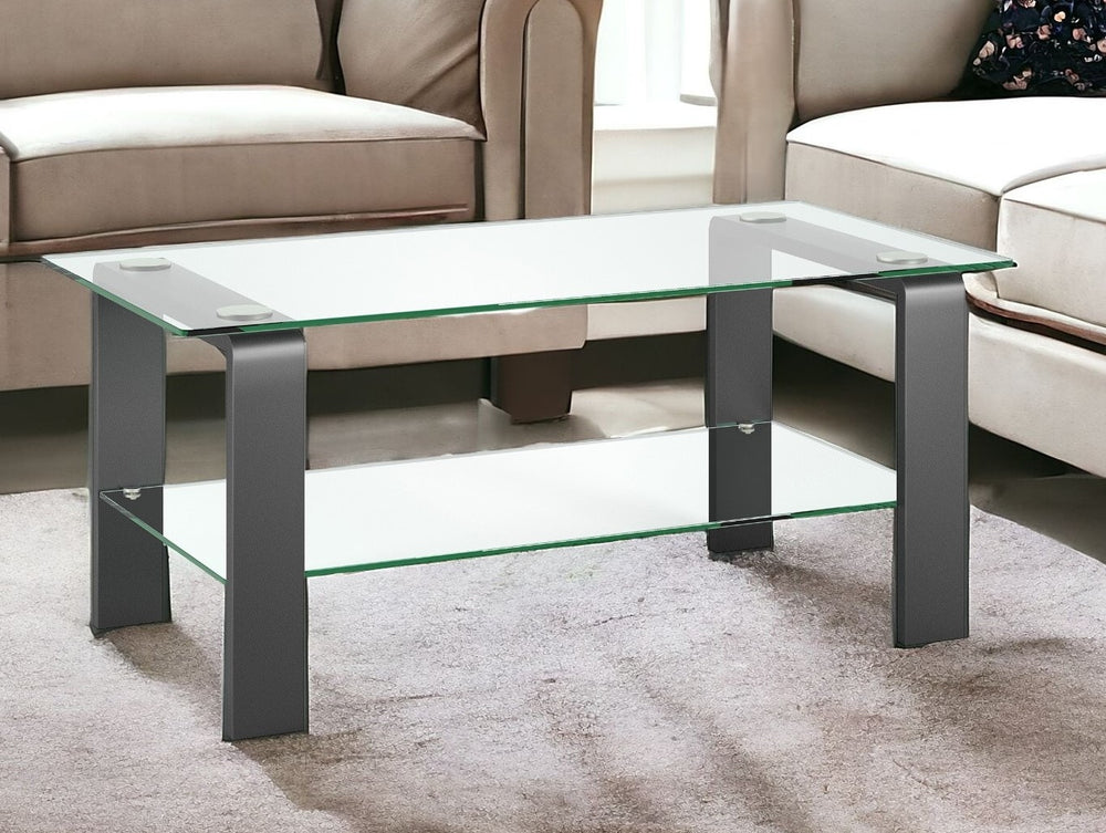 Homeroots 40" Gray Glass And Steel Coffee Table With Shelf   520986