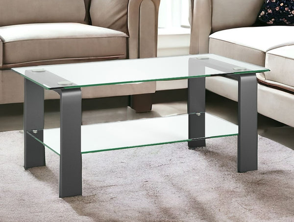 Homeroots 40" Gray Glass And Steel Coffee Table With Shelf   520986