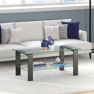 Homeroots 40" Gray Glass And Steel Coffee Table With Shelf   520986