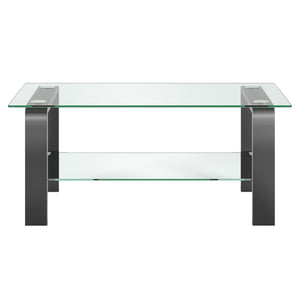 Homeroots 40" Gray Glass And Steel Coffee Table With Shelf   520986