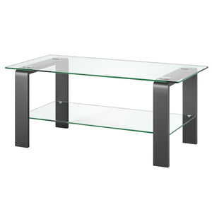 Homeroots 40" Gray Glass And Steel Coffee Table With Shelf   520986