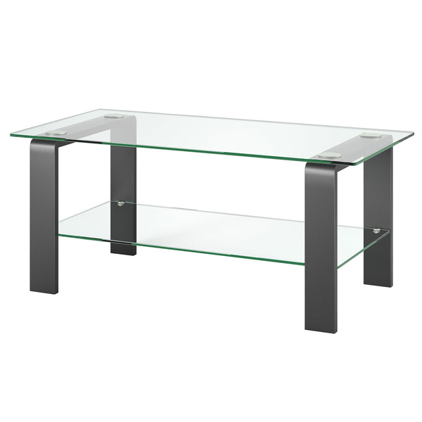 Homeroots 40" Gray Glass And Steel Coffee Table With Shelf   520986