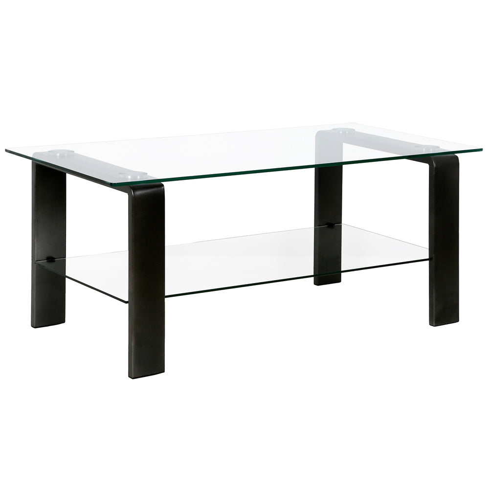 Homeroots 40" Black Glass And Steel Coffee Table With Shelf   520987