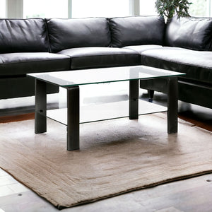 Homeroots 40" Black Glass And Steel Coffee Table With Shelf   520987