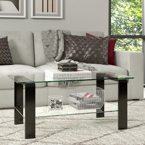 Homeroots 40" Black Glass And Steel Coffee Table With Shelf   520987