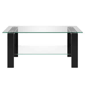 Homeroots 40" Black Glass And Steel Coffee Table With Shelf   520987