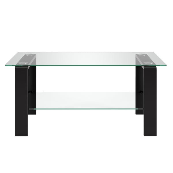 Homeroots 40" Black Glass And Steel Coffee Table With Shelf   520987