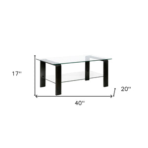 Homeroots 40" Black Glass And Steel Coffee Table With Shelf   520987