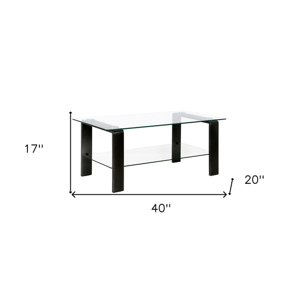 Homeroots 40" Black Glass And Steel Coffee Table With Shelf   520987