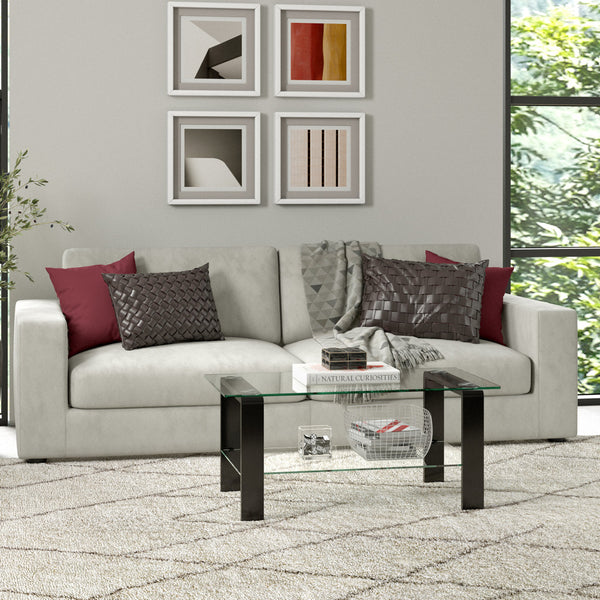 Homeroots 40" Black Glass And Steel Coffee Table With Shelf   520987