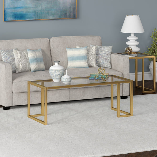 Homeroots 45" Gold Glass And Steel Coffee Table   520989