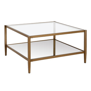 Homeroots 32" Gold Glass And Steel Square Coffee Table With Shelf   520990