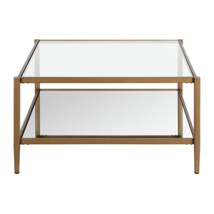 Homeroots 32" Gold Glass And Steel Square Coffee Table With Shelf   520990