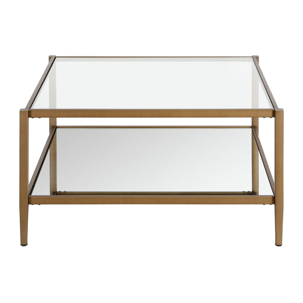 Homeroots 32" Gold Glass And Steel Square Coffee Table With Shelf   520990