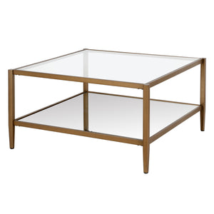 Homeroots 32" Gold Glass And Steel Square Coffee Table With Shelf   520990