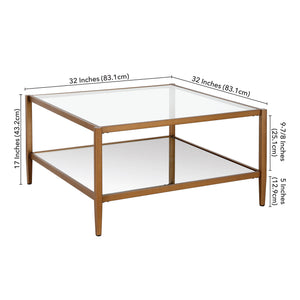 Homeroots 32" Gold Glass And Steel Square Coffee Table With Shelf   520990
