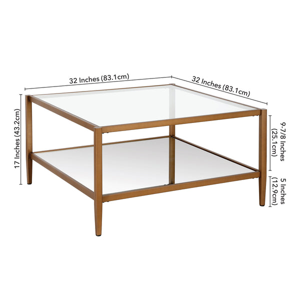Homeroots 32" Gold Glass And Steel Square Coffee Table With Shelf   520990