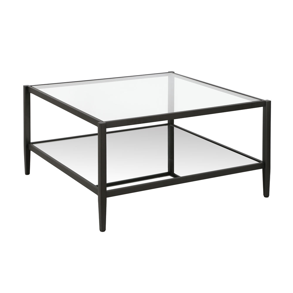 Homeroots 32" Clear And Black Glass And Steel Square Coffee Table With Shelf   520991