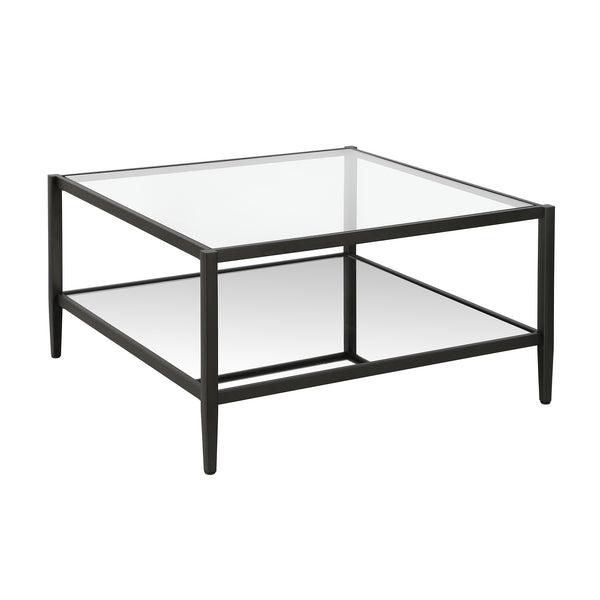 Homeroots 32" Clear And Black Glass And Steel Square Coffee Table With Shelf   520991