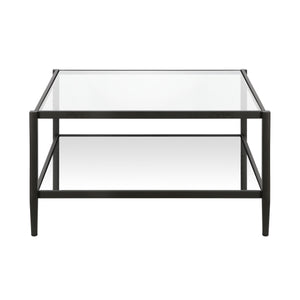 Homeroots 32" Clear And Black Glass And Steel Square Coffee Table With Shelf   520991