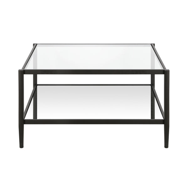 Homeroots 32" Clear And Black Glass And Steel Square Coffee Table With Shelf   520991