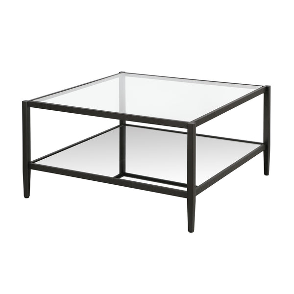 Homeroots 32" Clear And Black Glass And Steel Square Coffee Table With Shelf   520991