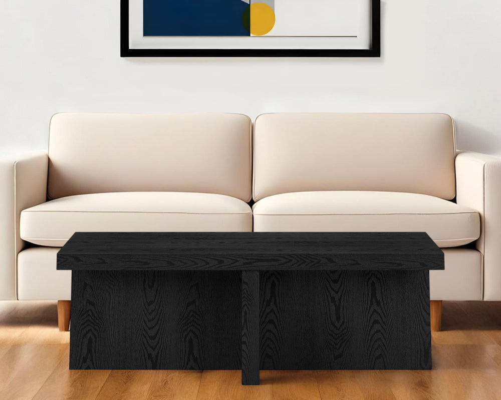 Homeroots 44" Black Faux Wood Grain Wide Coffee Table   520993