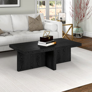 Homeroots 44" Black Faux Wood Grain Wide Coffee Table   520993