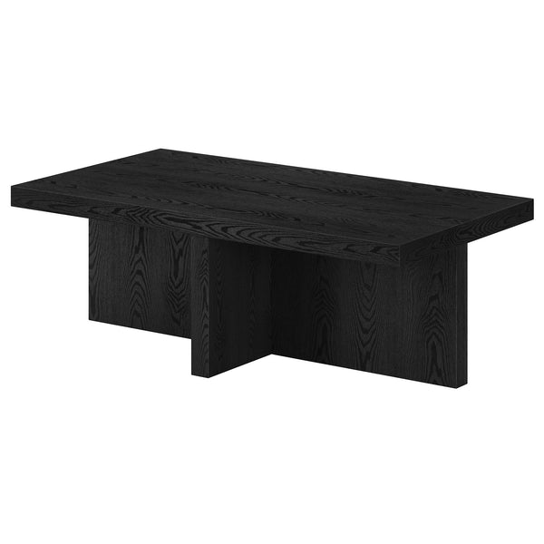 Homeroots 44" Black Faux Wood Grain Wide Coffee Table   520993