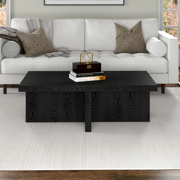 Homeroots 44" Black Faux Wood Grain Wide Coffee Table   520993