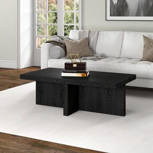 Homeroots 44" Black Faux Wood Grain Wide Coffee Table   520993