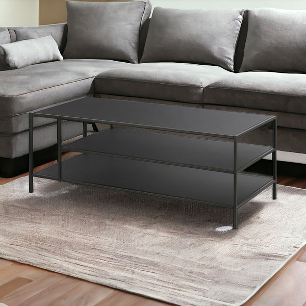 Homeroots 46" Black Steel Coffee Table With Two Shelves   520995