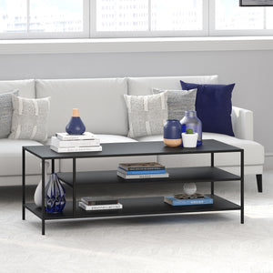 Homeroots 46" Black Steel Coffee Table With Two Shelves   520995