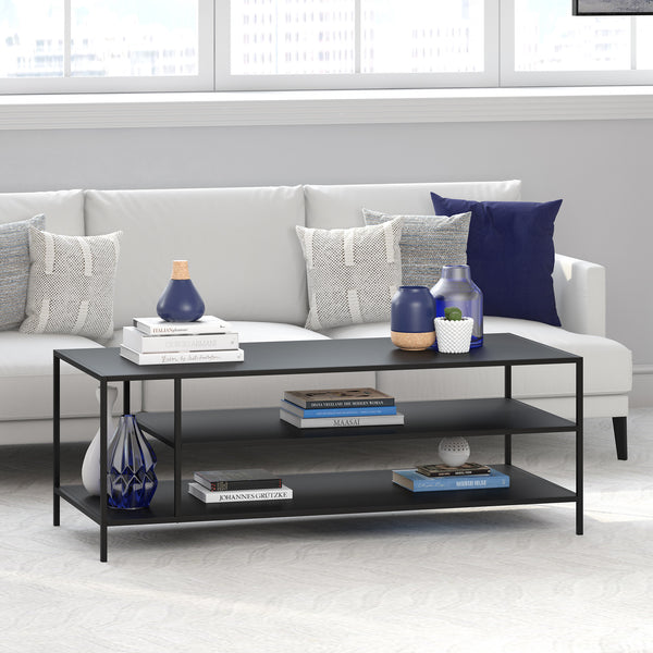 Homeroots 46" Black Steel Coffee Table With Two Shelves   520995