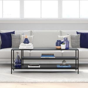 Homeroots 46" Black Steel Coffee Table With Two Shelves   520995