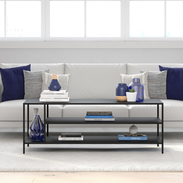 Homeroots 46" Black Steel Coffee Table With Two Shelves   520995