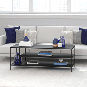 Homeroots 46" Black Steel Coffee Table With Two Shelves   520995