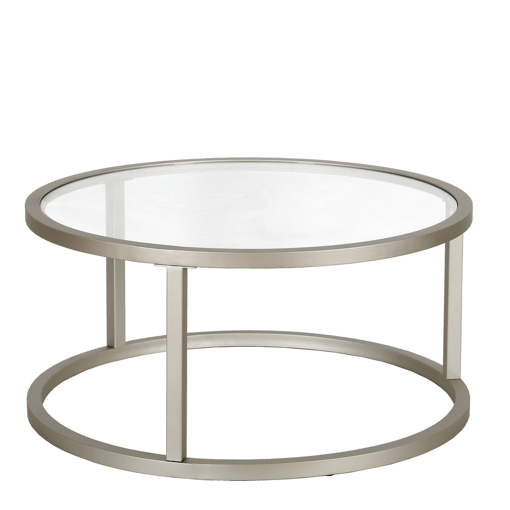 Homeroots 35" Silver Glass And Steel Round Coffee Table   520996