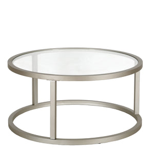 Homeroots 35" Silver Glass And Steel Round Coffee Table   520996