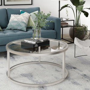 Homeroots 35" Silver Glass And Steel Round Coffee Table   520996