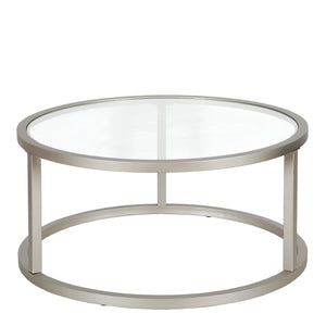 Homeroots 35" Silver Glass And Steel Round Coffee Table   520996