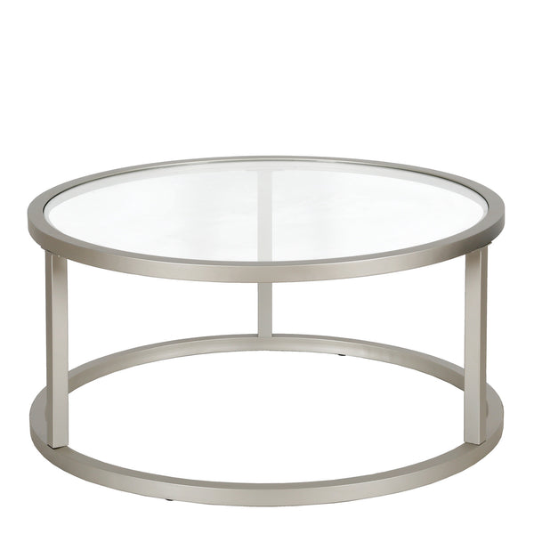 Homeroots 35" Silver Glass And Steel Round Coffee Table   520996