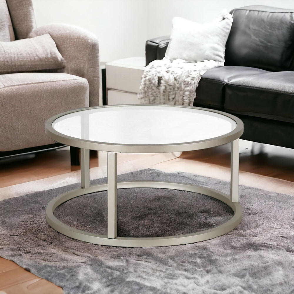 Homeroots 35" Silver Glass And Steel Round Coffee Table   520996