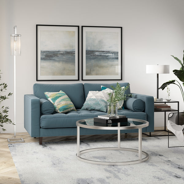 Homeroots 35" Silver Glass And Steel Round Coffee Table   520996