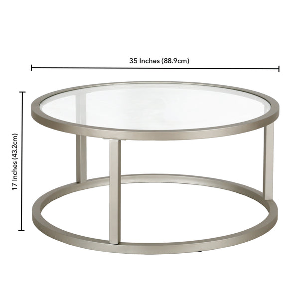Homeroots 35" Silver Glass And Steel Round Coffee Table   520996